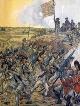 American and French troops attacking Spring Hill Redoubt at the Battle of Savannah on 9th October 1779