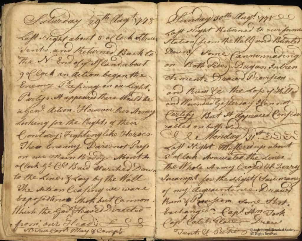 Noah Robinson-diary entry about the Battle of Rhode Island, August 29-31, 1778Noah Robinson-diary entry about the Battle of Rhode Island, August 29-31, 1778