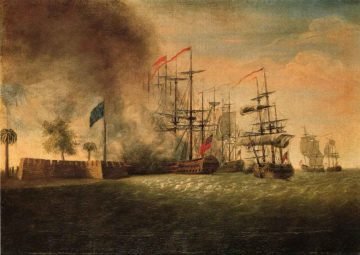 The British attack on Fort Sullivan (later-Fort-Moultrie) on Sullivan's Island at the entrance to the harbor of Charleston